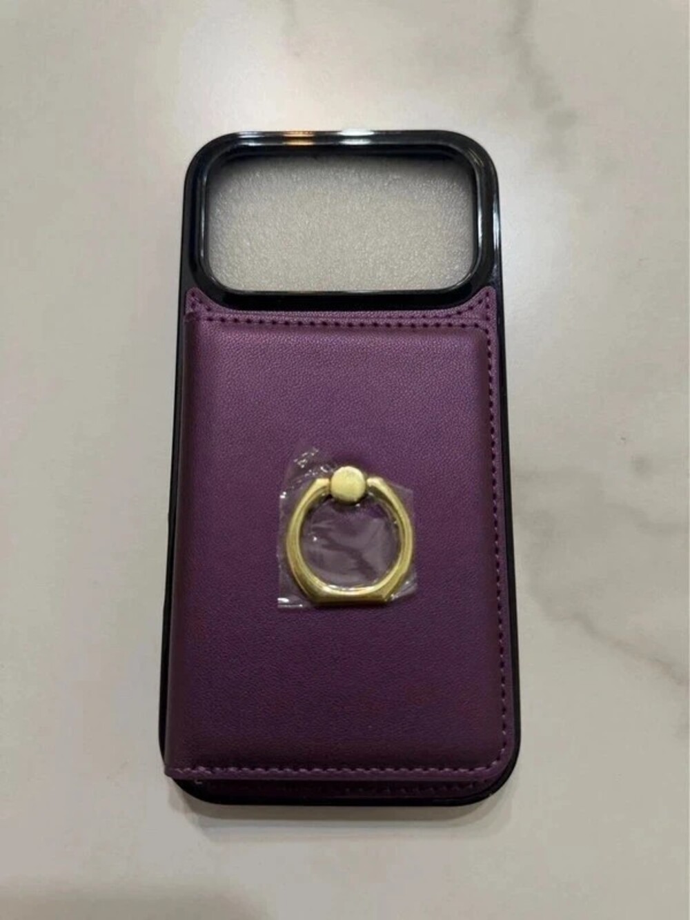Purple Leather Wallet Ring Case for iPhone 17 Pro Max